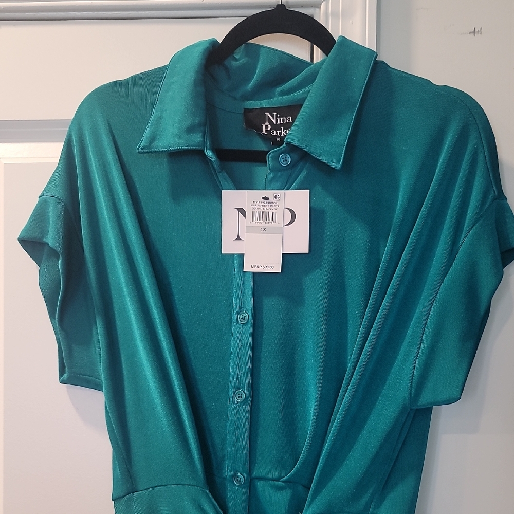 Blue Short Sleeve Polo Tie Front Dress